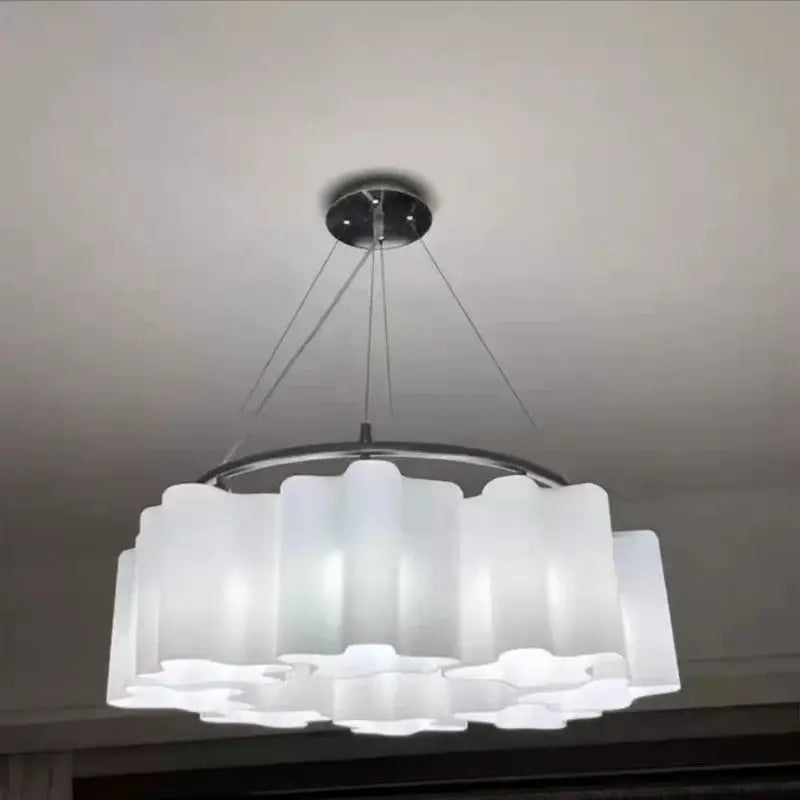 A modern white frosted cloud glass led ceiling light with sleek chrome ring and wires from decorbites cloud glass collection