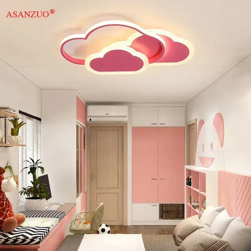 Modern decorbites cloud pink led ceiling light with glowing white outline and soft warm dimmable illumination for bedroom