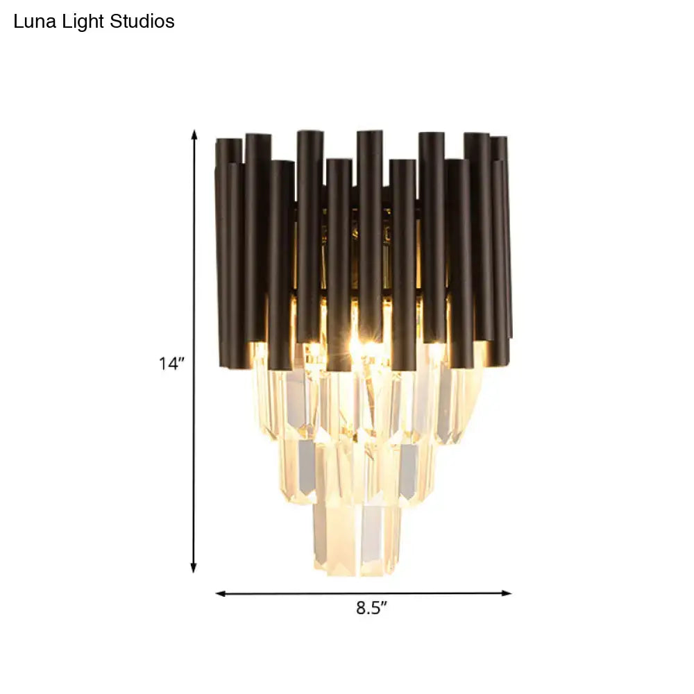 Modern black metal and crystal coffee crystal wall light with sleek cascading design for living room double sconce