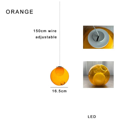 Modern colorful balls chandelier featuring an orange spherical led pendant light with amber glass by decorbites colorful balls