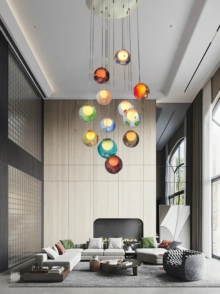 A modern decorbites colorful balls chandelier with translucent glass orbs for dining room pendant lighting