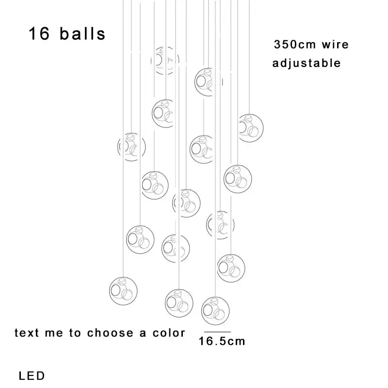 A modern decorbites colorful balls chandelier with 16 glass spheres suspended from an adjustable wire for dining room decor