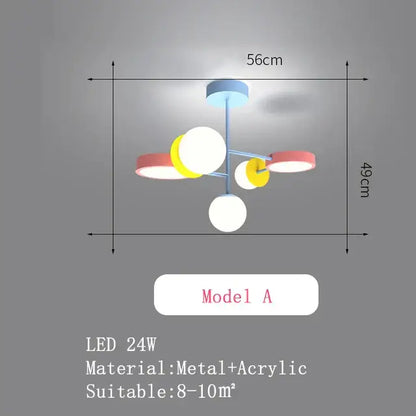 Modern colorful cartoon led chandelier light with multi-colored spherical acrylic fixtures and metal frame for kids bedroom
