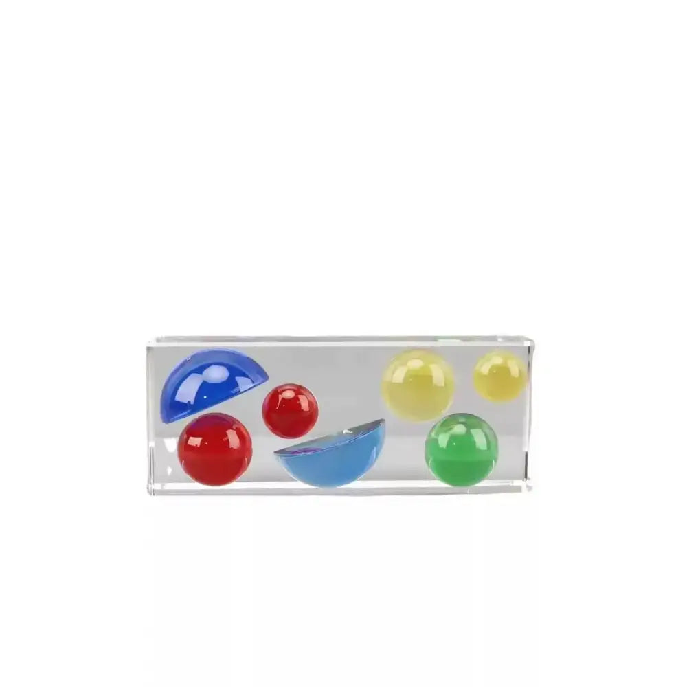 Modern colorful crystal sphere acrylic block ornament featuring red blue yellow and green glass marbles for living room decor