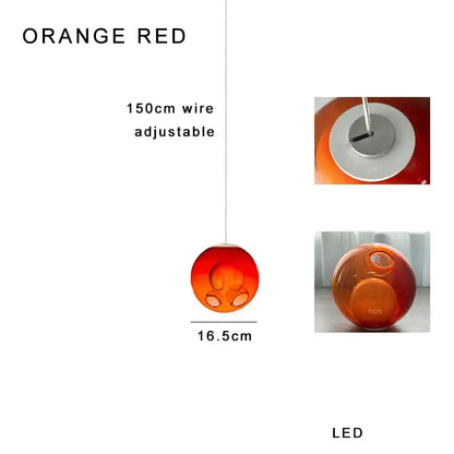 Modern colorful orange red glass ball pendant light with 16.5cm diameter and adjustable 150cm wire suspension decorbites glass ball