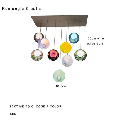 Modern colorful glass ball pendant light with nine translucent glass spheres suspended by wires for dining room decorbites pendant light