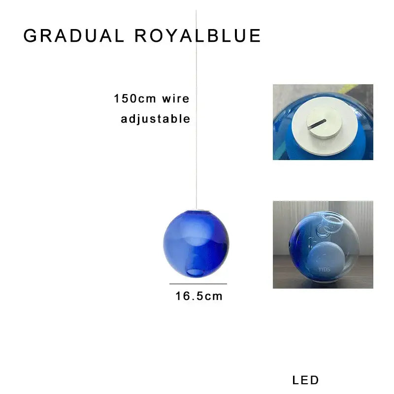 Modern colorful glass ball pendant light with royal blue gradient glass and led bulb for dining room decorbites glass ball pendant