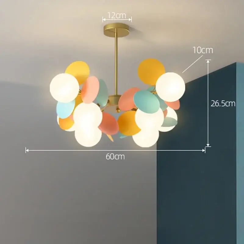 Modern colorful glass decorbites branch chandelier with pastel spherical pendant lights and brass-finished rod for living room
