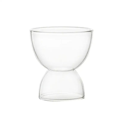 Clear glass modern dessert ice cream cup with two connected rounded sections for stylish dessert ice serving