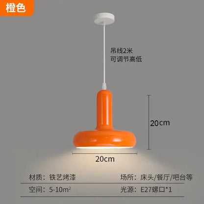 Modern orange pendant light with glossy painted aluminum finish for kitchen and dining room lighting