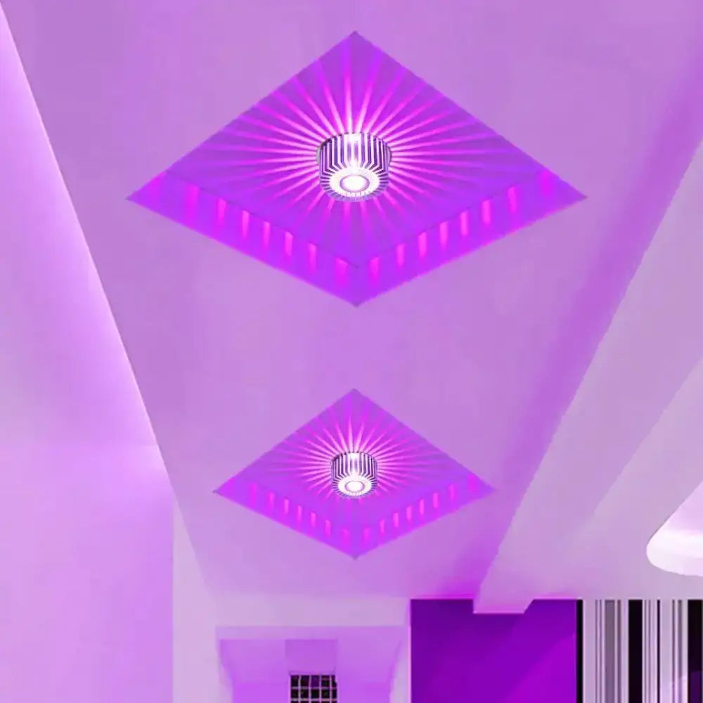 Purple diamond-shaped decorbites™ modern recessed ceiling light with central circular led fixture emitting radiant beams