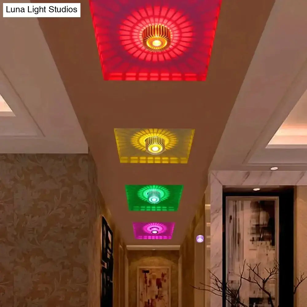 DecorBites modern square ceiling lights with colorful red yellow green and purple LED panels featuring a central circle design