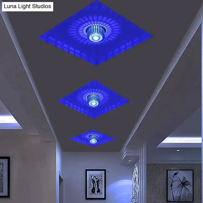 DecorBites™ modern recessed ceiling lights with blue diamond shapes and central circular cool blue LED illumination