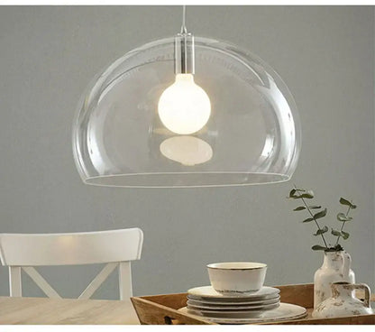 Modern colorful translucent dome pendant lamp with clear glass and metallic fixture hanging light for dining room decorbites