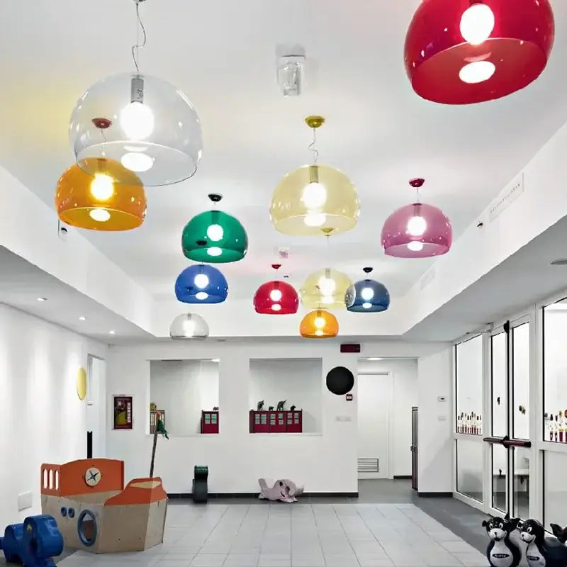 Modern colorful translucent dome pendant lamp in red orange green blue yellow and clear for dining room hanging light decorbites