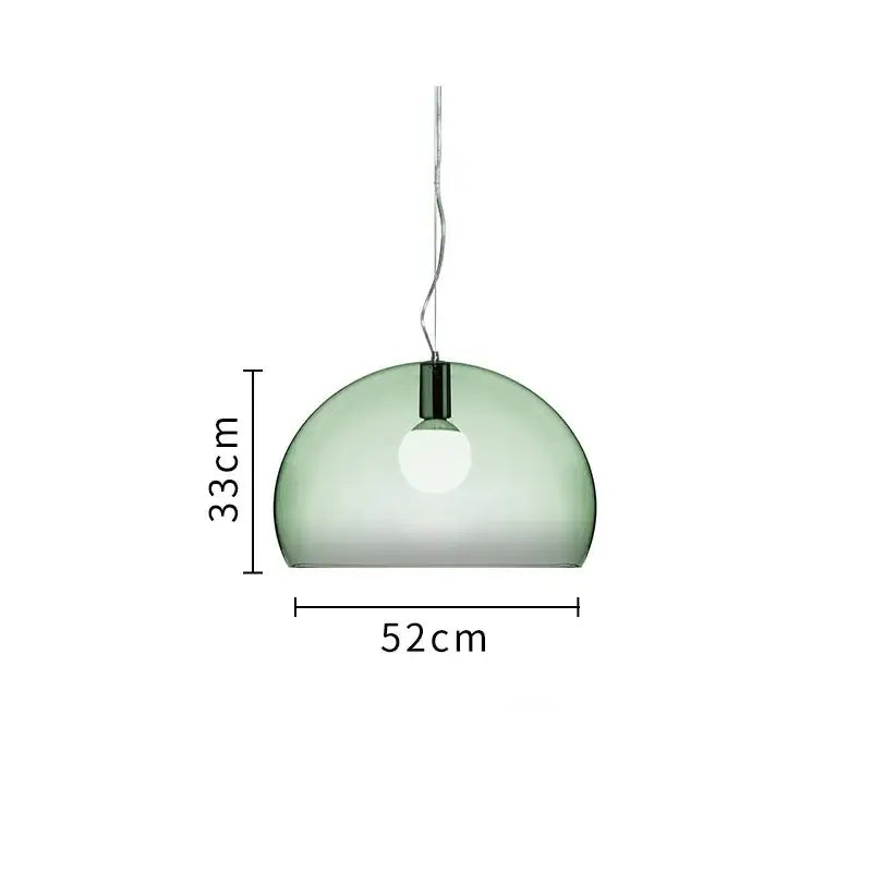 A sleek translucent green glass pendant lamp with modern dome design and metallic suspension for dining room decorbites colorful hanging light