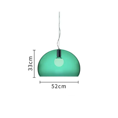 A sleek teal glass pendant lamp with a translucent dome and slender metallic chain for dining room decorbites colorful hanging light