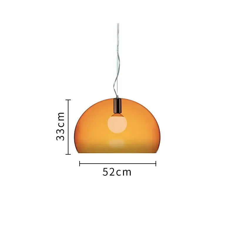 Modern colorful translucent dome pendant lamp in amber glass with metallic chain hanging light for dining room decorbites