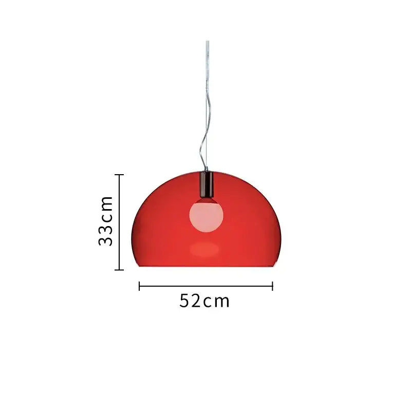 Modern colorful translucent dome pendant lamp in vibrant red glass with sleek chrome fixture for dining room decorbites hanging light