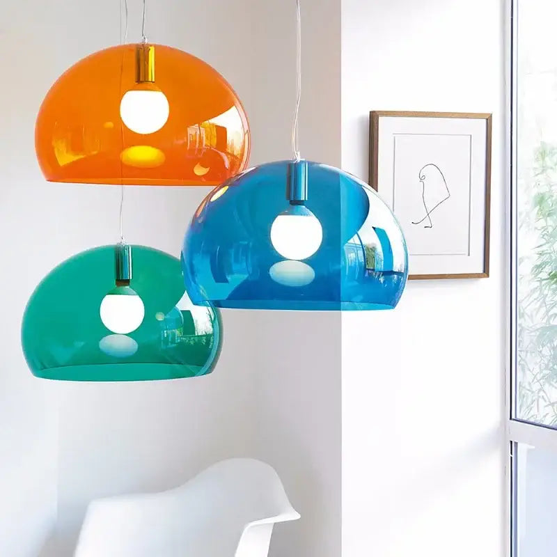 Modern colorful translucent dome pendant lamp in orange blue and green hanging light for dining room decorbites