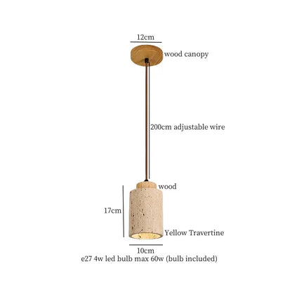 A modern pendant light with wooden canopy, adjustable brass wire, and led yellow travertine stone shade for kitchen decorbites led yellow