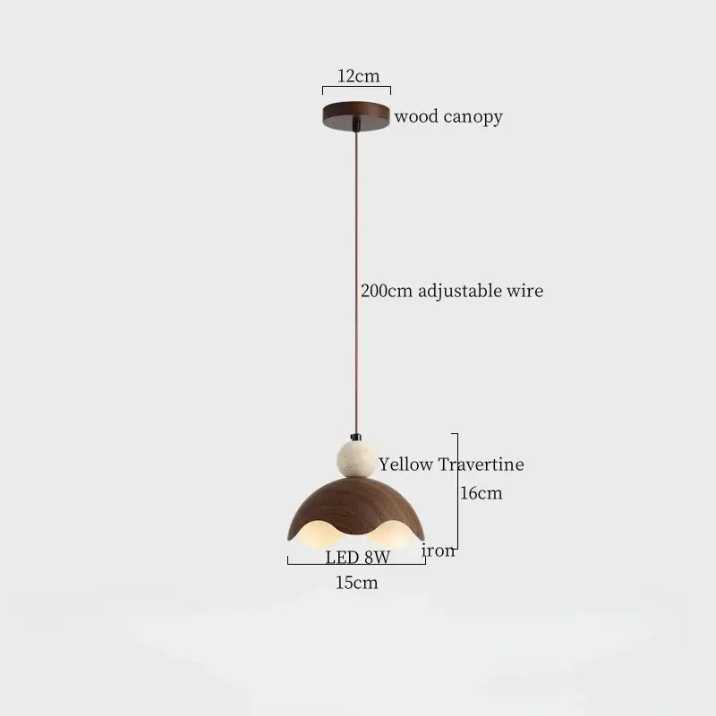 Modern concrete and wood pendant light with led yellow travertine shade and wooden canopy for kitchen decorbites led yellow