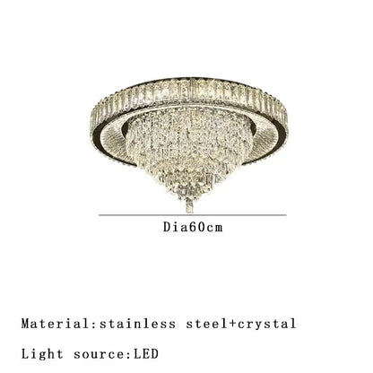 Modern cone crystal ceiling chandelier with stainless steel frame and led-lit cascading crystals for luxury decorbites cone crystal decor