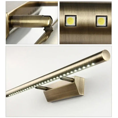 Brass-finished led wall-mounted bathroom mirror light with sleek cylindrical design for modern decorbites copper bathroom