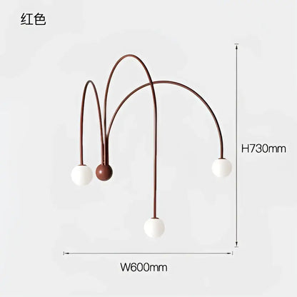 Modern copper branch glass wall lamp with red arc-shaped floor lamp featuring three curved arms and white bulbs for living room decorbites branch glass