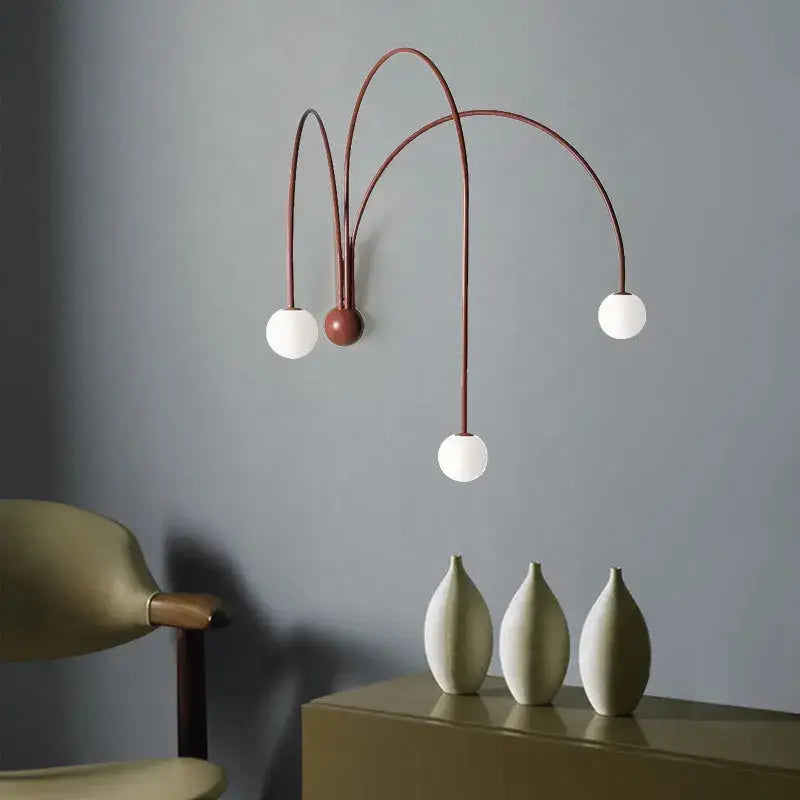 Modern copper branch glass wall lamp with three curved arms and frosted globe bulbs for living room wall decorbites branch glass