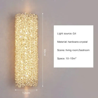 Modern copper crystal wall sconce featuring gold-toned crystals in a slender design for living room decorbites crystal wall lighting