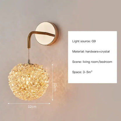 Modern copper crystal wall sconce featuring a gold-toned spherical crystal globe for elegant living room decorbites crystal wall lighting