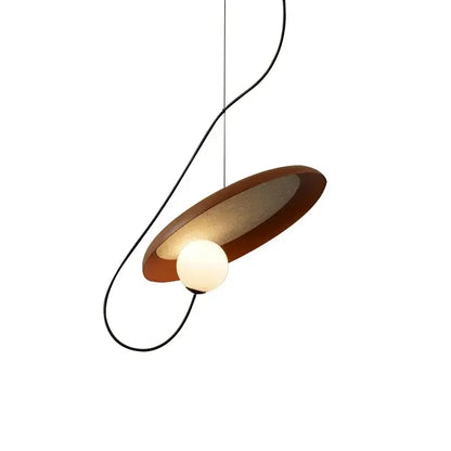 A modern pendant light with a curved bronze metal shade and frosted glass bulb from decorbites grid color led