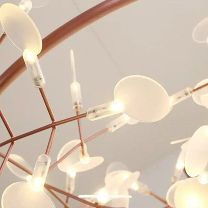 A delicate copper-toned modern heracleum chandelier with translucent disc-shaped lights for dining room decorbites heracleum chandelier