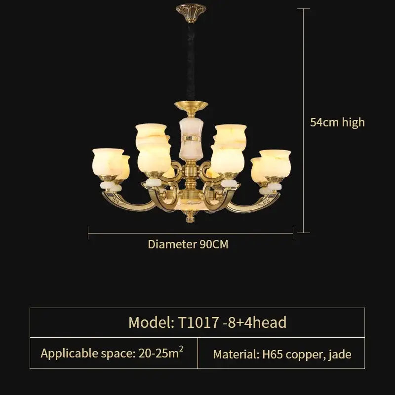 Gold-toned copper jade pendant lamp with eight frosted glass shades for modern dining room decorbites copper jade lighting