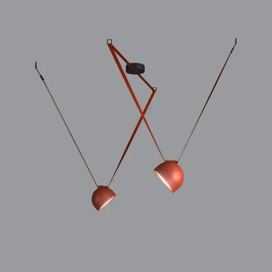 Modern copper led belt chandelier pendant light with sleek articulated arms and spherical shades for living room decorbites LED belt