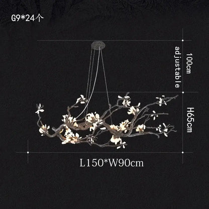 Modern copper led branch chandelier with dark metal branches and white flowers for dining room decorbites copper led light