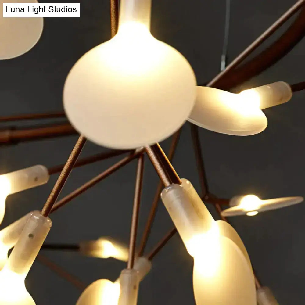 Modern copper tree branch pendant light with frosted glass globes and bronze arms for dining room led lamp