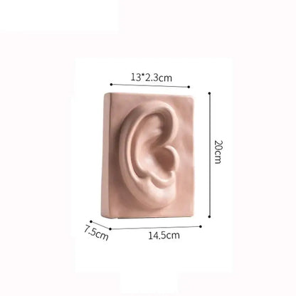 A beige decorbites ceramic vase shaped as a detailed human ear wall-mounted sculpture for modern living room decor
