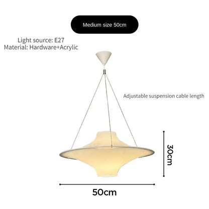 Modern cream acrylic ufo pendant light with sleek acrylic shade and metallic suspension for dining room decorbites cream acrylic