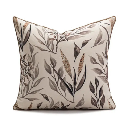 Modern cream brown coffee pillowcase with soft beige background and botanical print for decorbites brown coffee decor