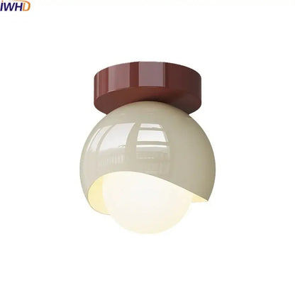 Modern cream and brown decorbites glass iron led ceiling lamp with glossy spherical light and faceted mounting base