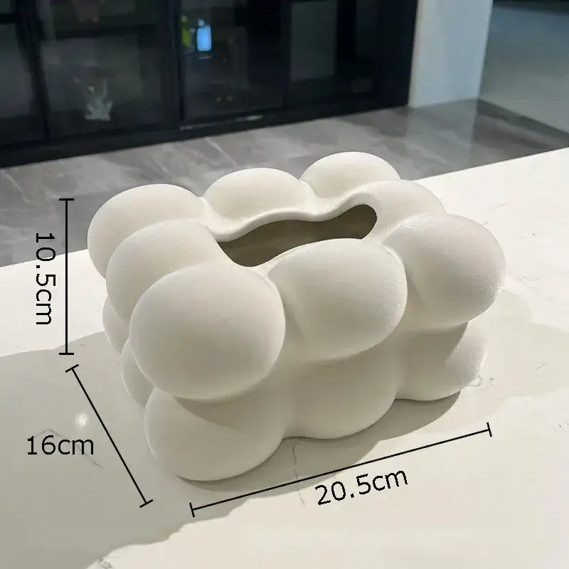 Off-white ceramic tissue box with modern bubbly cloud design for bedroom desk decor and cloud ceramic tissue use