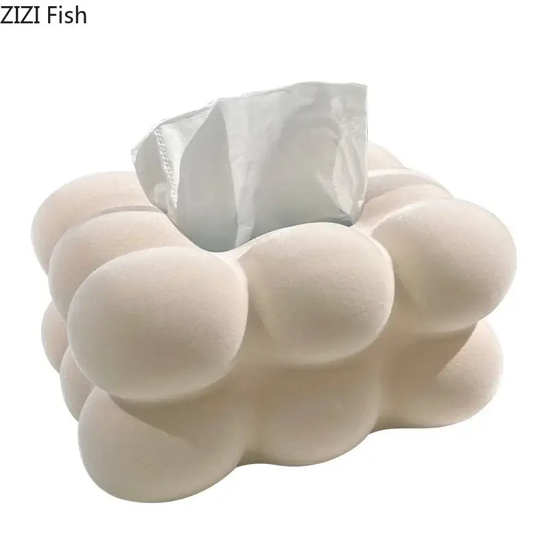 Cream-colored modern bubble cloud ceramic tissue box with soft matte finish for bedroom desk decor