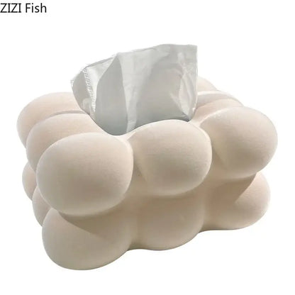 Cream-colored modern bubble cloud ceramic tissue box with soft matte finish for bedroom desk decor