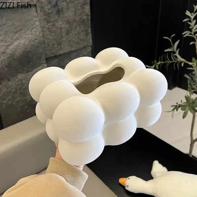Modern cream bubble cloud ceramic tissue box featuring a white cloud ceramic tissue design for bedroom desk decor