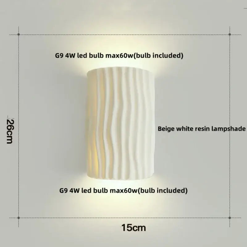 Beige white resin wall lamp with vertical ridges modern cream ceramic ridged led wall lamp for bedroom sconce use