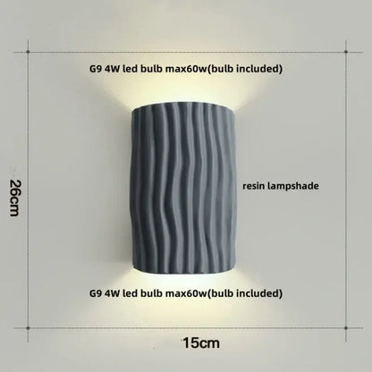 Gray resin modern wall lamp with textured wavy pattern and double led wall design for bedroom sconce lighting