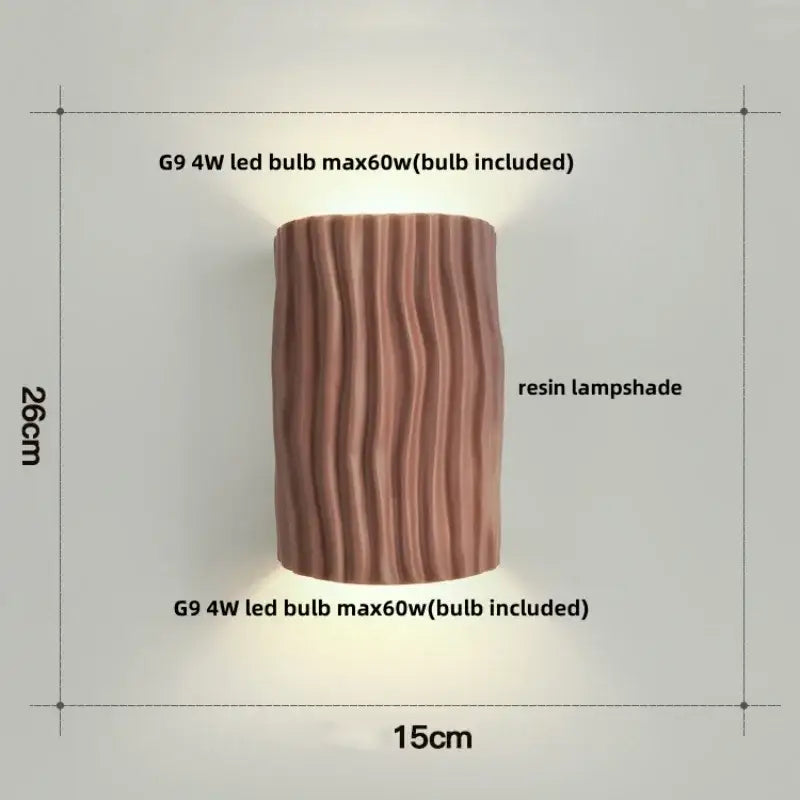Modern cream ceramic ridged led wall lamp with warm-toned vertically ribbed resin lampshade for bedroom sconce lighting