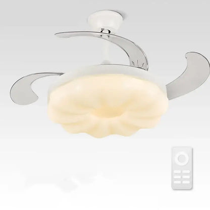 Modern cream cloud ceiling fan light with chrome finish and flower-shaped diffuser for bedroom fan light